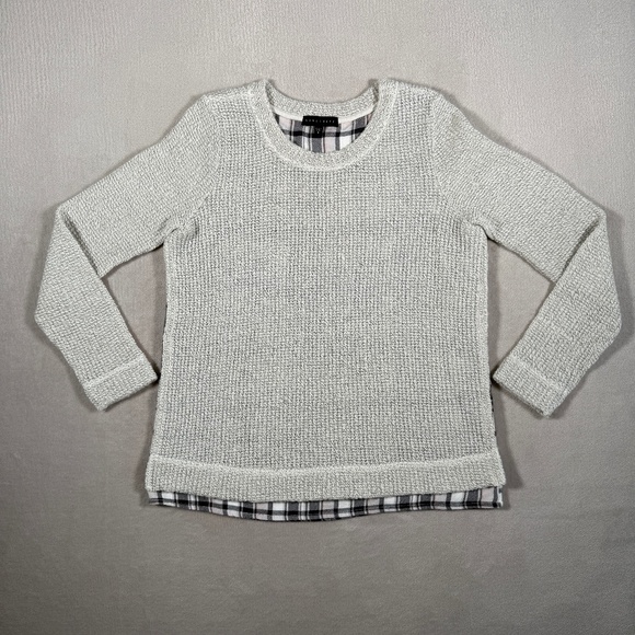 Sactuary Sweater Womens Small Light Gray Plaid Lined Long Sleeve Wool Blend - Picture 1 of 15